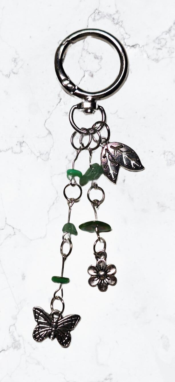 Y2K Fairycore Green Stone Silver Butterfly Keychain